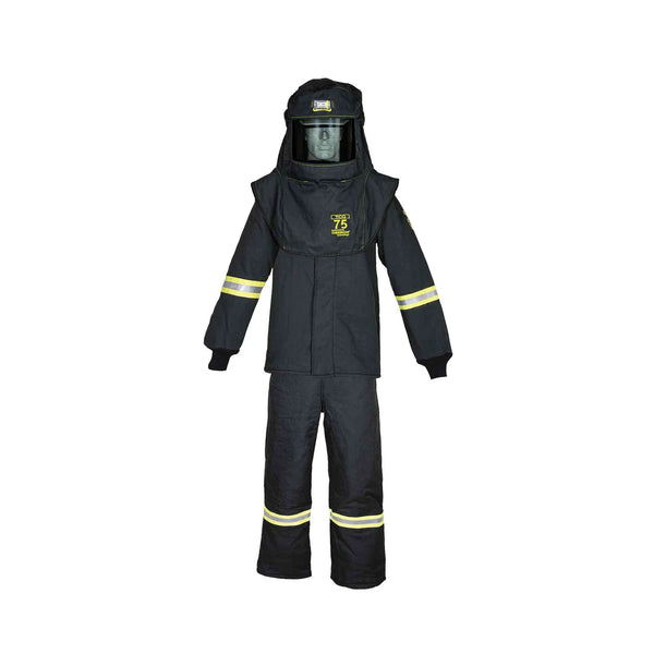 *75 Cal Premium, Ultralight Arc Flash Suit Set PLUS Hood Ventilation System and Hood Lamp